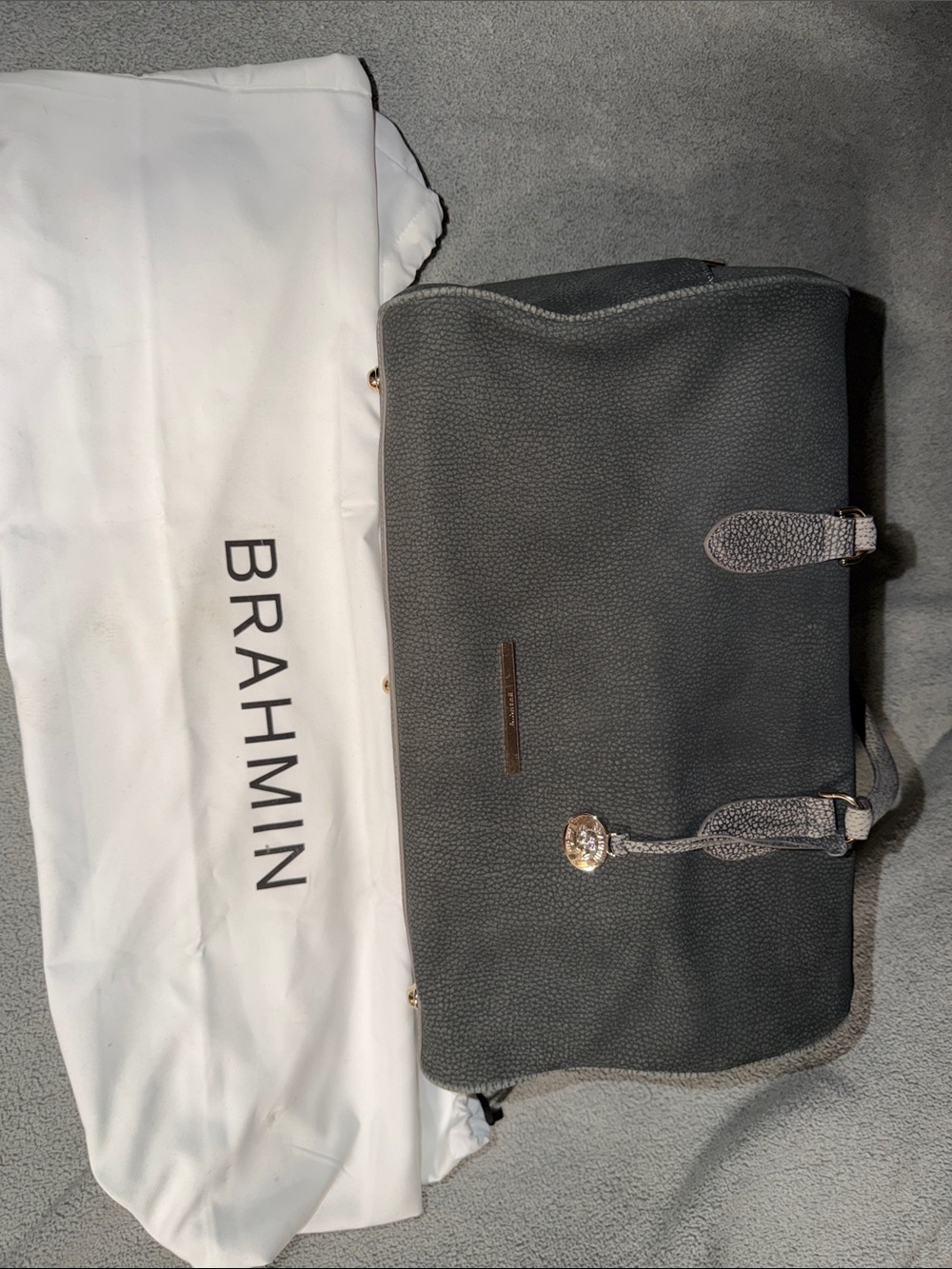 Brahmin Gray Pebbled Leather Travel Tote Bag